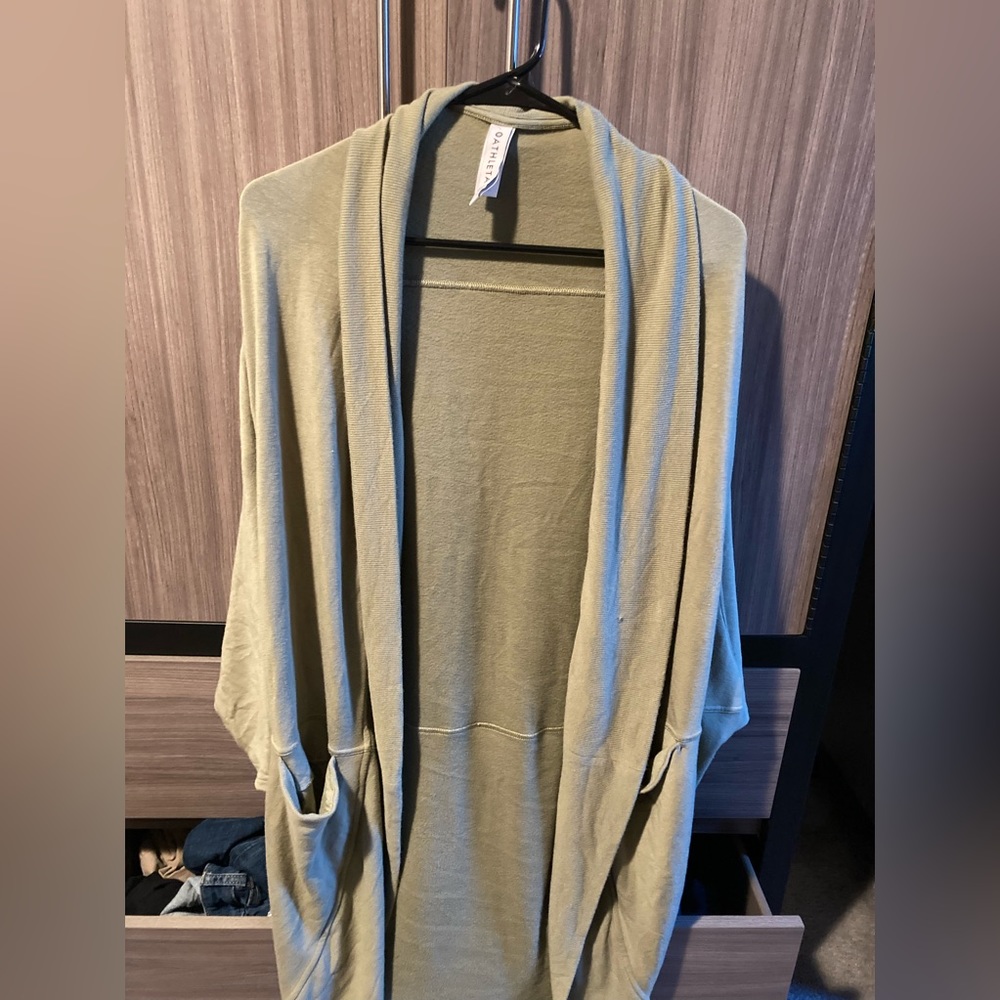 Athleta olive green cardigan in a large